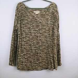 MICHAEL Michael Kors Tan Print Long Sleeve Top 3X